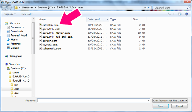 Pilih berkas excellon.cam