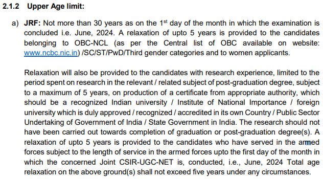 CSIR revised Age limit for JRF 30 years from JUNE 2024 NET exam