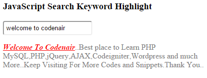 JavaScript Search Keyword Highlight