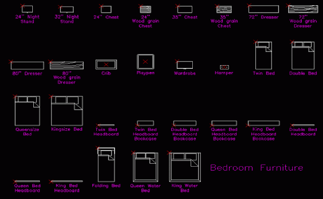 Bibliothèque Autocad des mobiliers des chambres