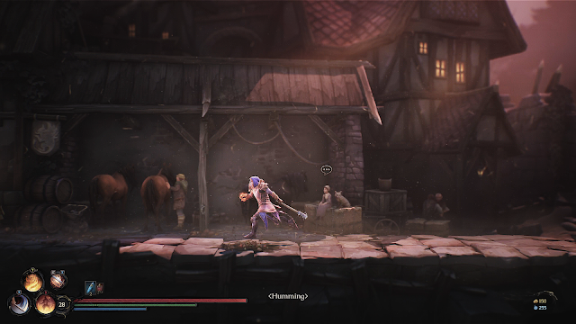 Escena de Mandragora: Whispers of the Witch Tree con combate en Faelduum, versión PS5
