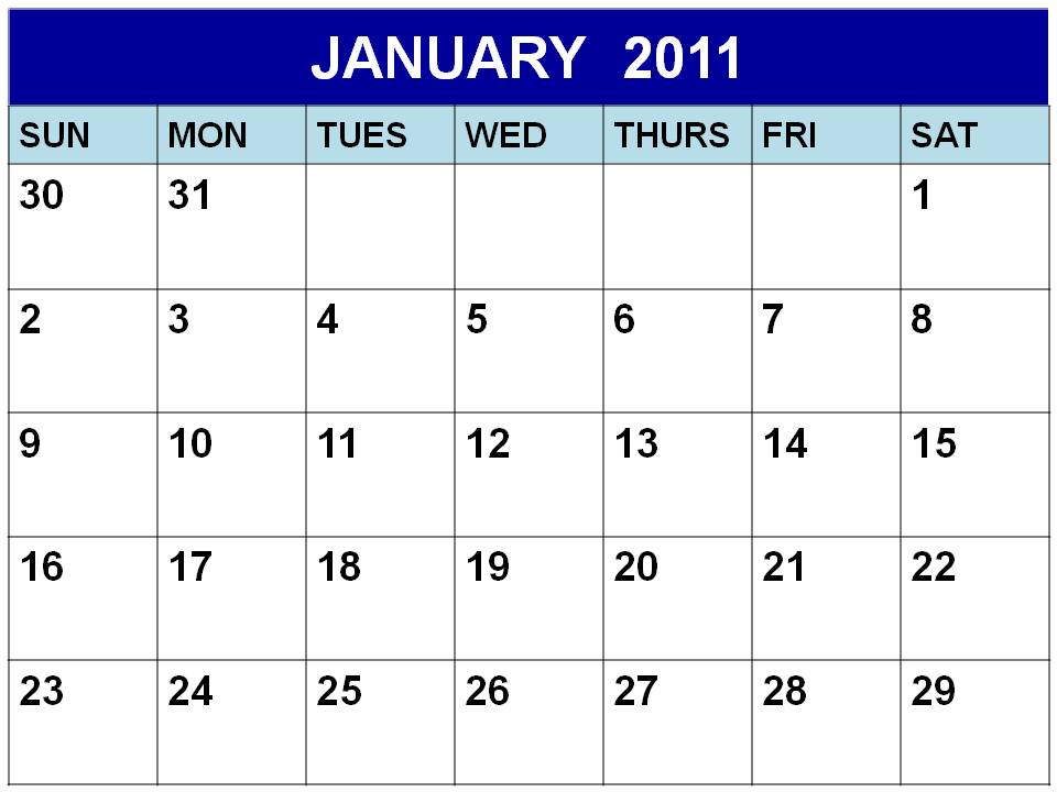 To download and print these Free Blank Monthly Calendar 2011 January :