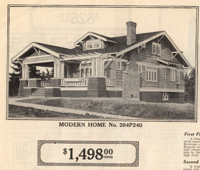 black and white drawing of 3/4 view from the right side, of Sears No. 264P240 (early name of the Corona) in the 1914 Sears Modern Homes catalog