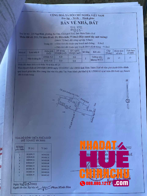 NHÀ ĐẤT HUẾ CHÍNH CHỦ  BĐS HUẾ : Cần bán đất mặt tiền ngay giữa trung tâm thành phố đường Ngự Bình phường An Cựu, thanh phố Huế - 088|880|1212