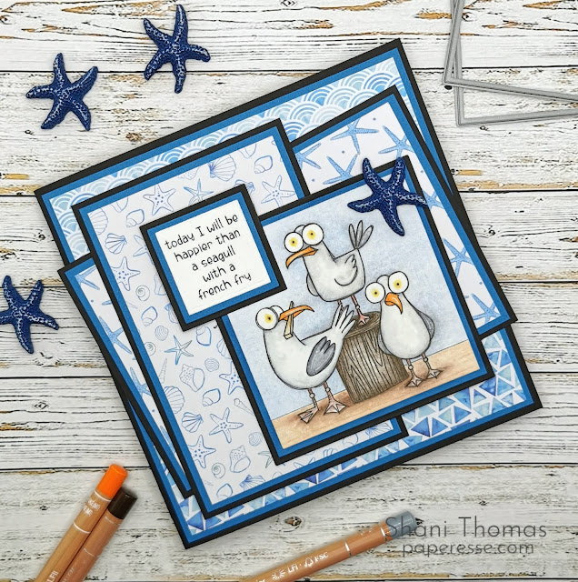 Vera Lane Seagulls digital stamps featured on an encouragement card, colored with Caran d'Ache Luminance 6901 pencils, by Paperesse.