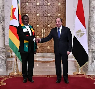 استقبل السيد الرئيس عبد الفتاح السيسي، اليوم بقصر الاتحادية، الرئيس "إيمرسون منانجاجوا"، رئيس زيمبابوي، الذي يقوم بزيارة لمصر