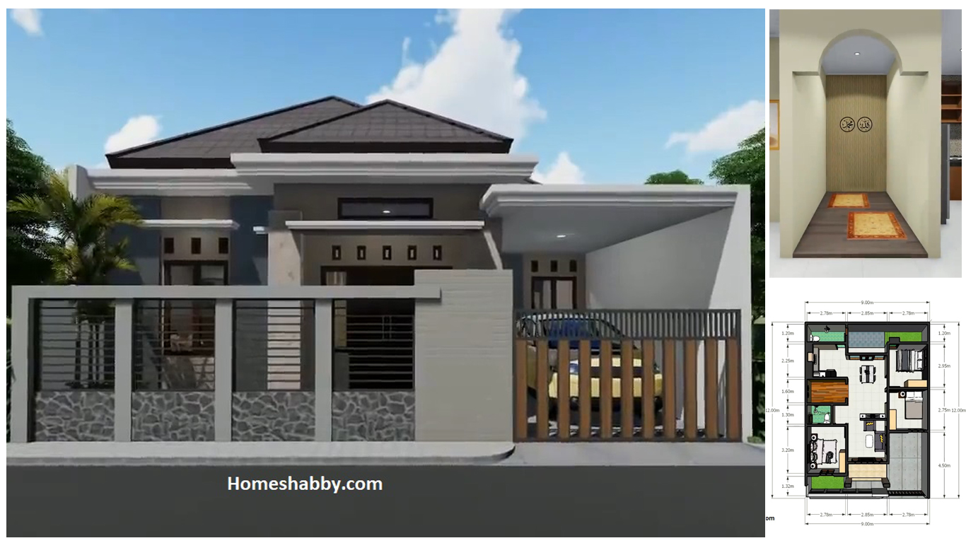 Desain Dan Denah Rumah Tropis Ukuran 9 X 12 M 3 Kamar Tidur Mushola Biaya 300 Jutaan Homeshabbycom Design Home Plans