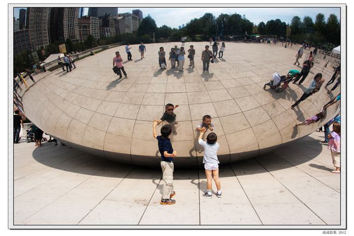 Cloud Gate, a public sculpture is the centerpiece of the AT&T Plaza in Millennium Park within the Loop community area of Chicago, Illinois, United States. The sculpture is nicknamed "The Bean" because of its bean-like shape. Made up of 168 stainless steel plates welded together, its highly polished exterior has no visible seams. 