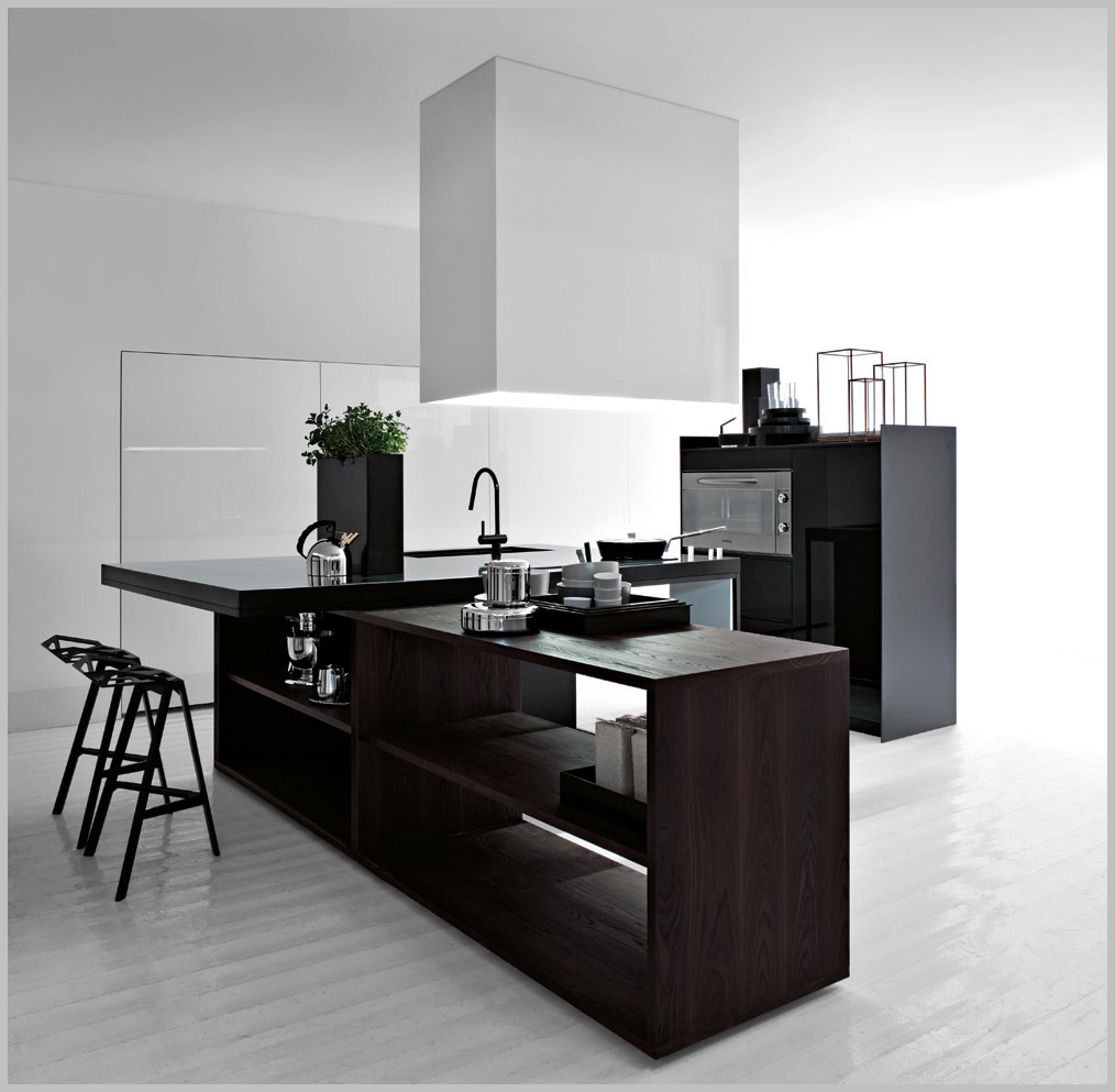 Modern Minimalist Monochrome Kitchen Design as for the chairs it should only have chairs without a backrest and preferably made of steel the chairs should adopt the dominant color of the room