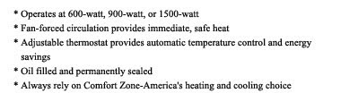 Comfort Zone CZ7007 Deluxe 7 Fin Oil Filled Radiant Heater Feature images