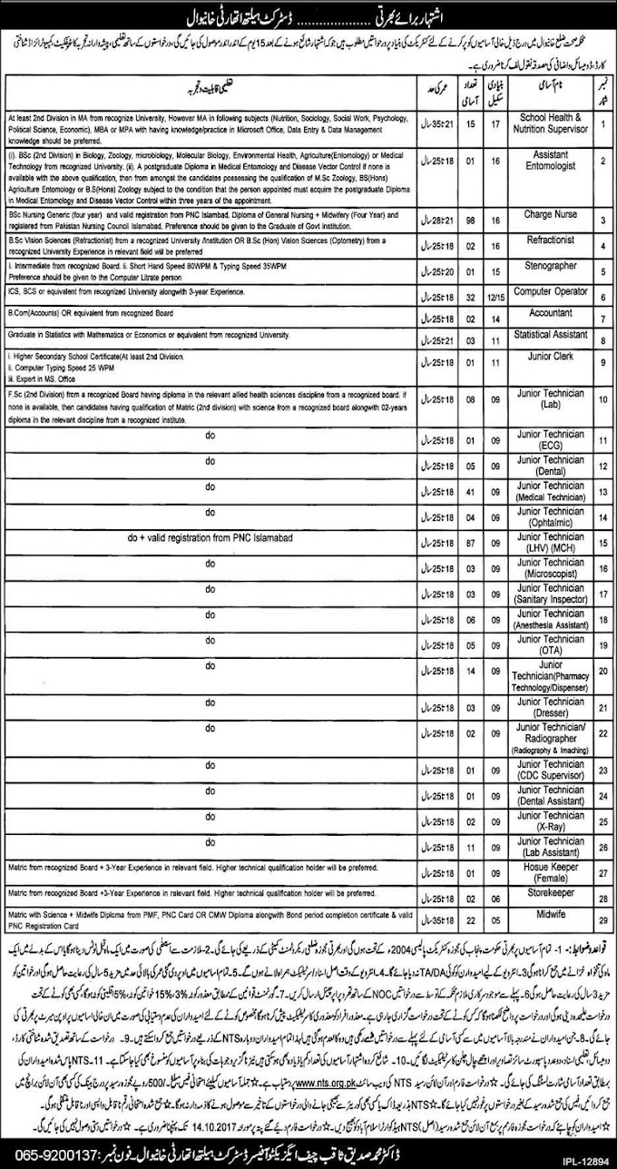 375+ Government Jobs in Punjab District Health Authority Khanewal Jobs 2023 for Nutrition Supervisor, Computer Operator Other