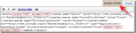 come ridurre larghezza lettore video YouTube