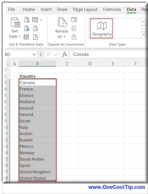 Microsoft Excel - Select Country Cells and Geography