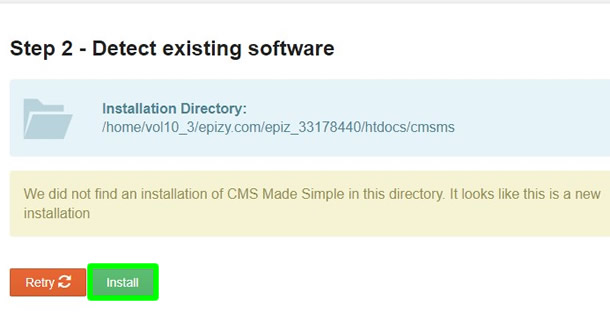 cmsms installation detect existing software