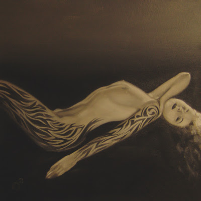 "Lydia the Tattooed Lady ", 2008 6" x 6", oil on gessoed hardboard