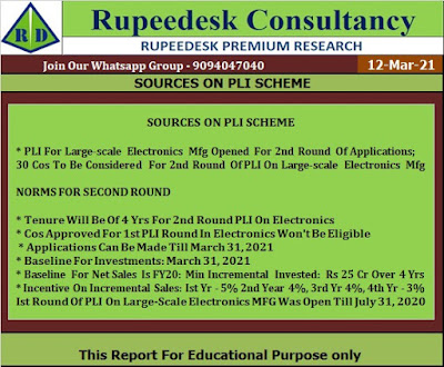 SOURCES ON PLI SCHEME - 12.03.2021- Rupeedesk Reports