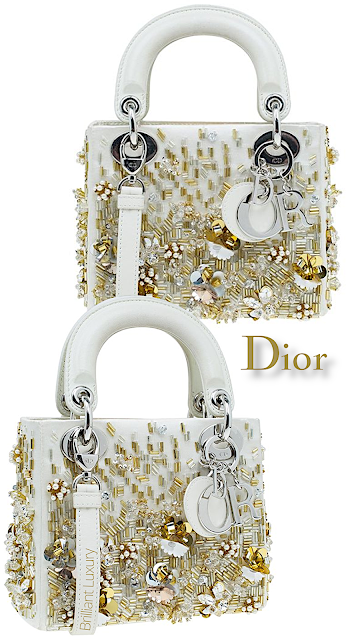 ♦White Lady Dior bag embroidered with golden glass pearls #brilliantluxury