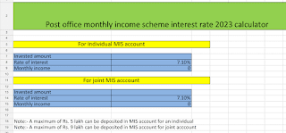 Post office monthly income scheme interest rate 2023 calculator