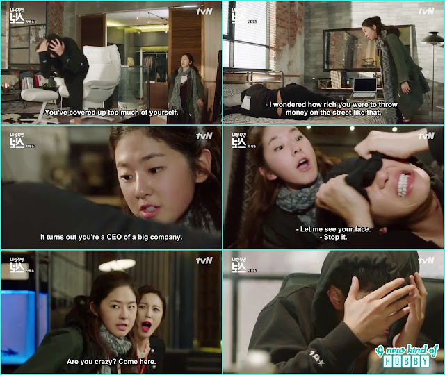 hwang gi when cover his body and face cha won again cling to him to see his face like a crzy women - My Shy Boss - Episode 1 