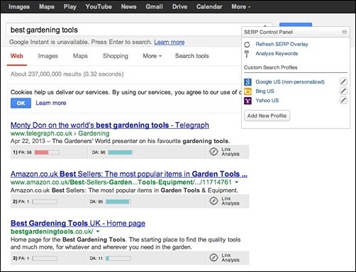 MozBar backlinks check