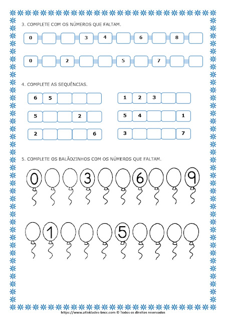 ATIVIDADES DE MATEMÁTICA – NÚMEROS DE 0 A 9  DE 1° E 2º ANO