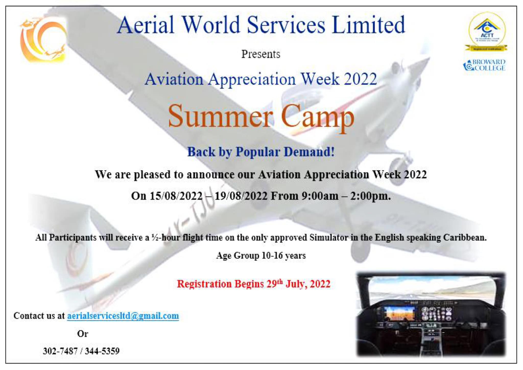 1-week Summer Aviation Appreciation Camp at Aerial World Services Ltd August 2022 (Trinidad and Tobago)
