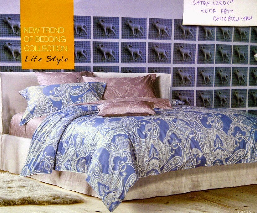 Sprei Satin Jepang Motif Batik Biru Abu