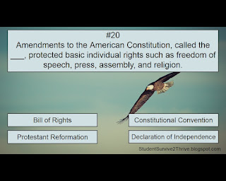 Amendments to the American Constitution, called the ___, protected basic individual rights such as freedom of speech, press, assembly, and religion. Answer choices include: Bill of Rights, Constitutional Convention, Protestant Reformation, Declaration of Independence