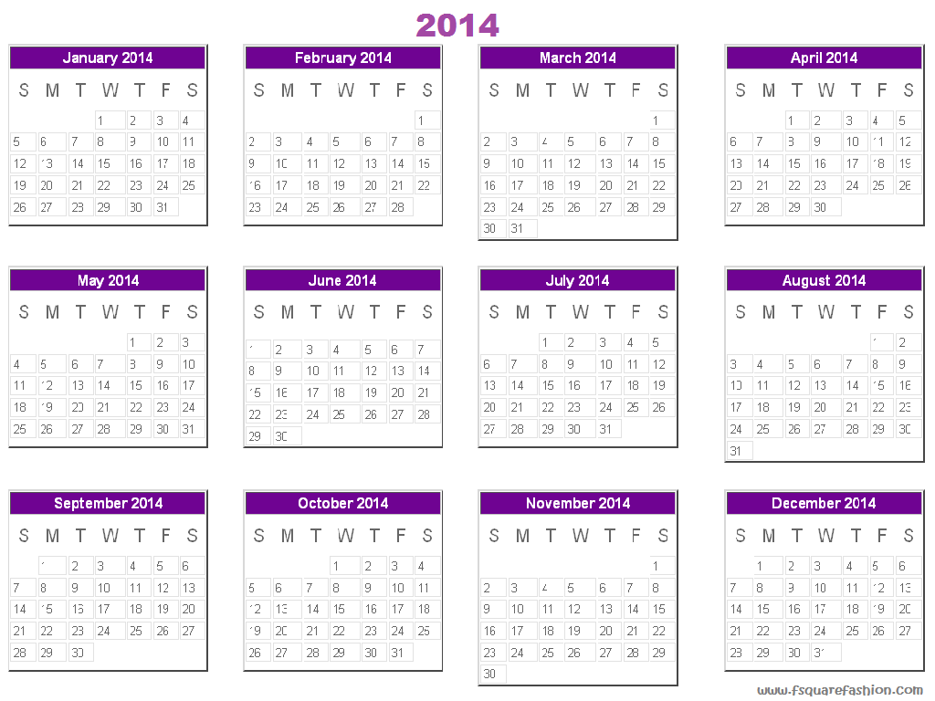 Printed Calendar 2014 Free Desktop Calendar 2014 For