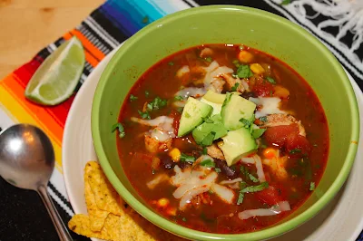 Bowl of chicken taco soup.