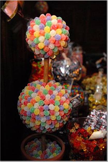 Eye catching candy topiaries would be a great addition to your sweets table