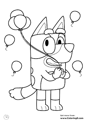 Bluey with balloons coloring page