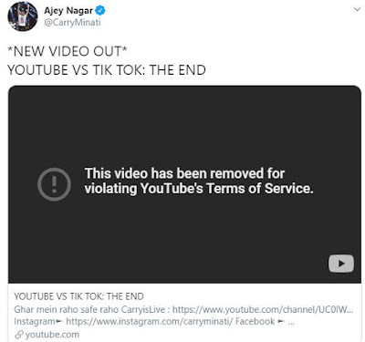 carry minati youtube vs tiktok video removed by youtube