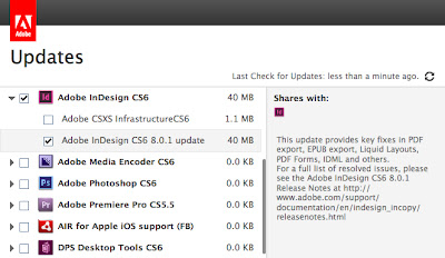 Adobe Application Manager with InDesign CS6 updates expanded