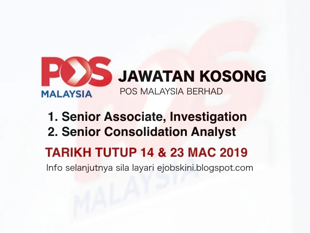 Jawatan Kosong Pos Malaysia Berhad Mac 2019