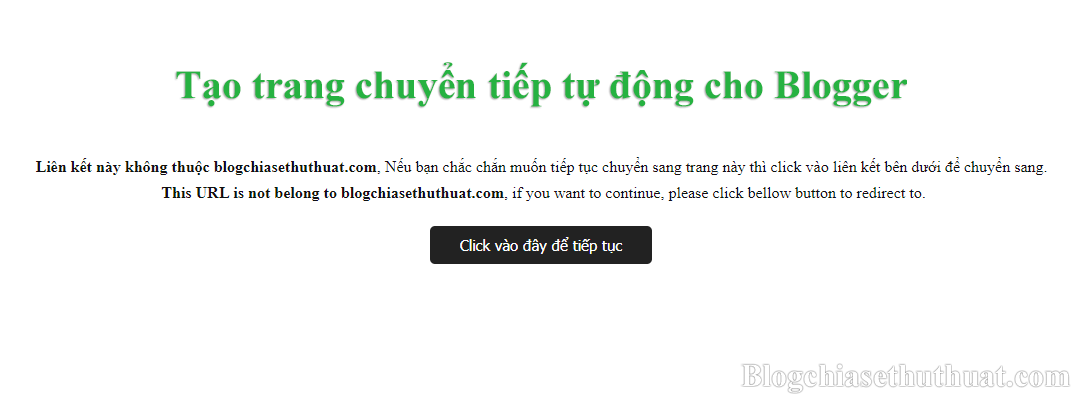 Tạo trang chuyển tiếp tự động cho Blogger