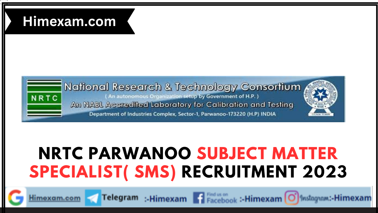 NRTC Parwanoo Subject Matter Specialist( SMS)  Recruitment 2023