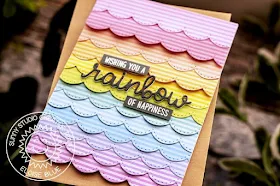 Sunny Studio Stamps: Over The Rainbow Stitched Scallops Rainbow Word Die Rainbow Themed Card by Eloise Blue