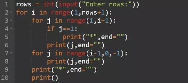 Print Palindromic number pattern with stars python