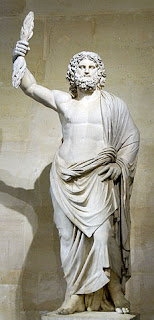 Greek God Zeus holding a thunder.