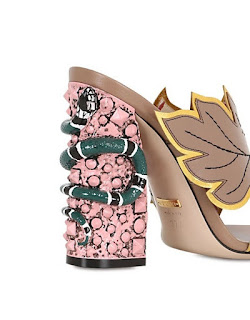 Gucci Block Heels Mules with leaf and snake detail