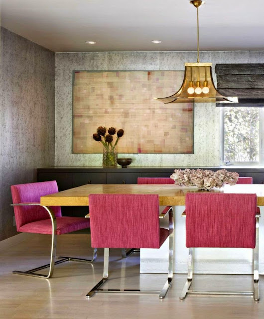 modern hot pink chairs in dining room