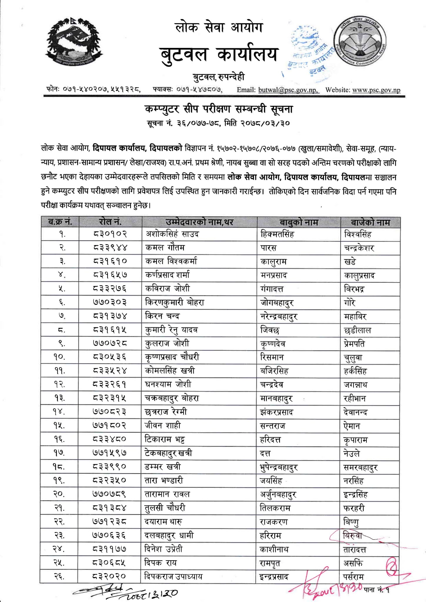 NASU - Dipayal Lok Sewa Aayog Written Exam Result & Exam Schedule