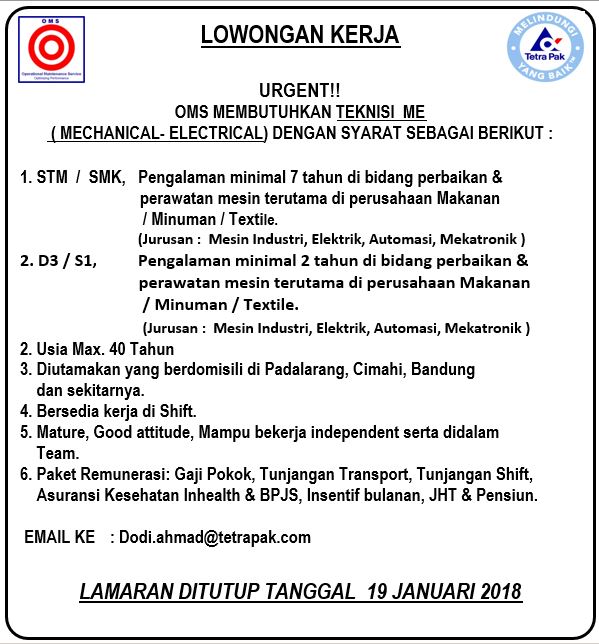Lowongan Kerja Mechanical-Electrical Bandung Terbaru 2018