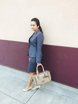 formal attire, grey formals, grey skirt with grey blazer, tan heels, ananya in formals, indian fashion blogger, ananya kiran, ananya tales