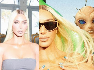 Kim Kardashian Rocks Minuscule Blue Swimwear With Aliens For New SKIMS Ad Campaign