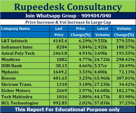 Price Increase & Vol Increase In Large Cap