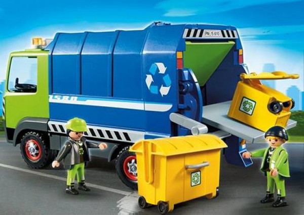 De vuilniswagen en vuilnismannen van Playmobil