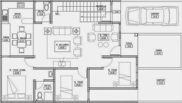 denah gambar rumah minimalis 1 lantai