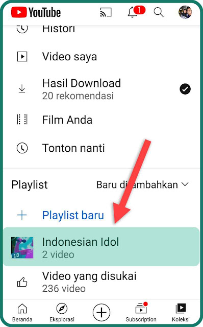 pilih playlist yang akan dihapus